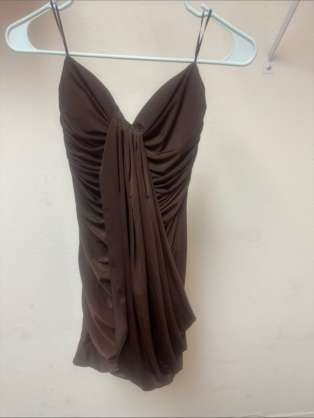 Brown Draped Spaghetti-Strap Dress